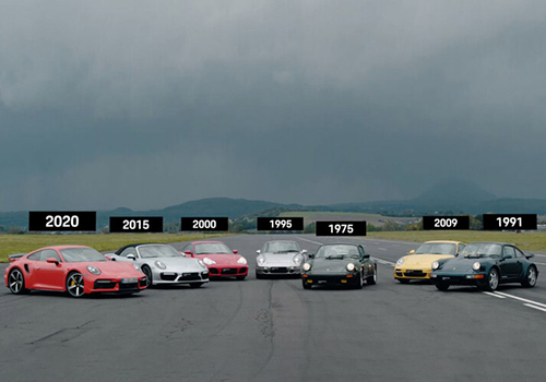 Siete generaciones del Porsche 911 Turbo compiten en una carrera - modelos potencia rendimiento motor innovaciones cambios generacionales