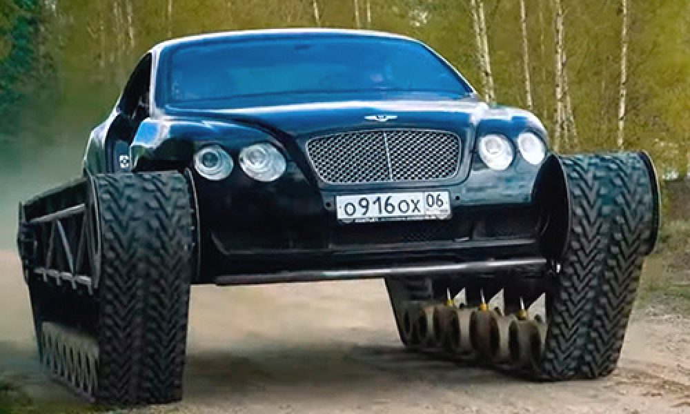 Bentley Continental GT modificado en Bentley Ultratank vehiculos modificados con motor V8 de audi velocidad banda oruga 50 km/hr configuracion peso resistencia camino terreno curvas Bentley
