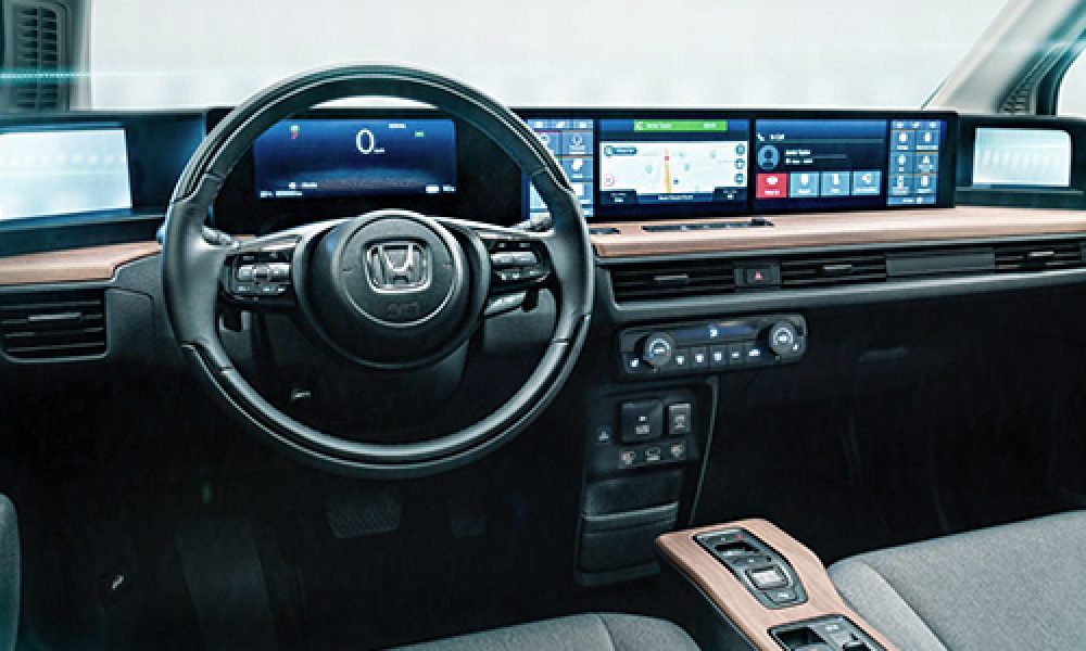 Honda e con 5 pantallas en el tablero, camaras sustituyen espejos innovaciones tecnologia durabilidad calidad electricos honda sistema camaras mapa gps sistema de infoentretenimiento