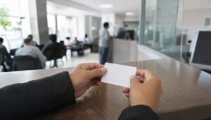 Persona recibiendo su tarjeta de licencia de conducir en un módulo de atención de la CDMX